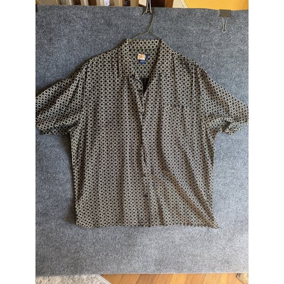 Paul Fredrick Mens DXL Short Sleeve 100% Silk Geometric Print Button-Up Shirt XL - Picture 1 of 10